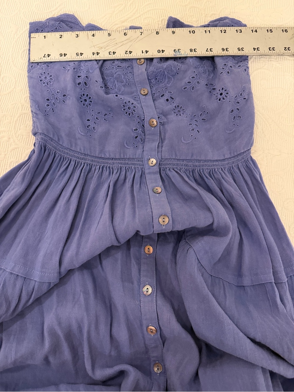Free People Evelyn Eyelet Linen Midi Dress - Periwinkle Blue Size M - Picture 4 of 5